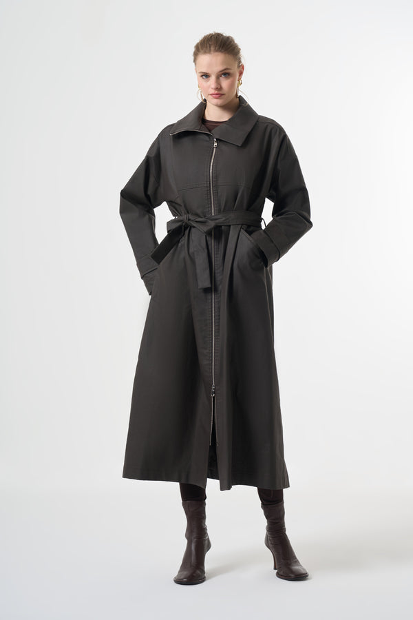 Fermuar Detaylı Pardesü