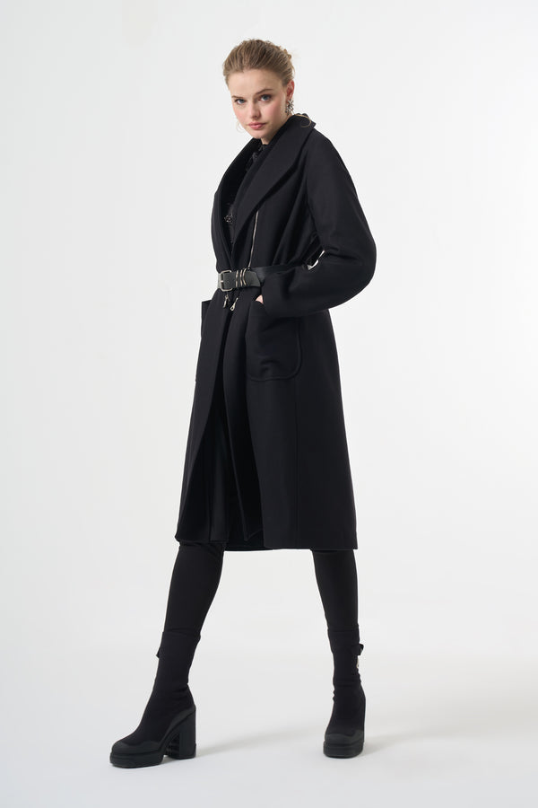 Fermuar Detaylı Kaşe Kaban