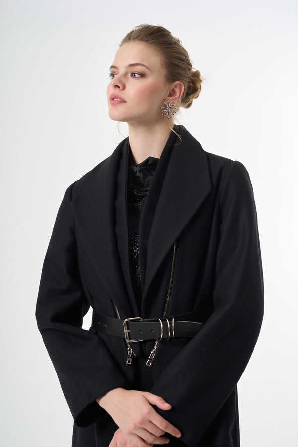 Fermuar Detaylı Kaşe Kaban