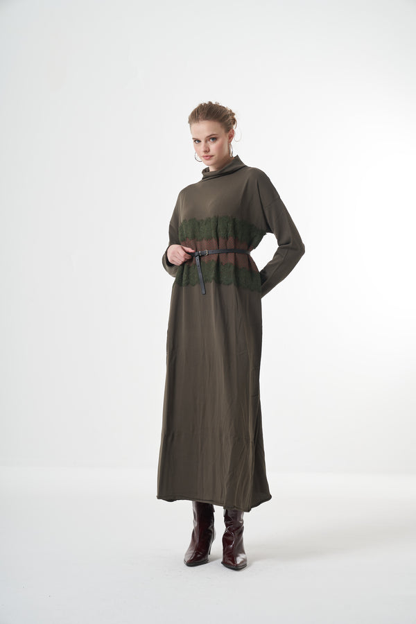 Triko Dantel Detaylı Elbise