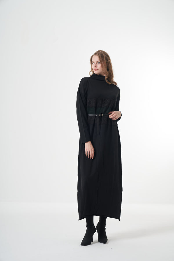 Triko Dantel Detaylı Elbise