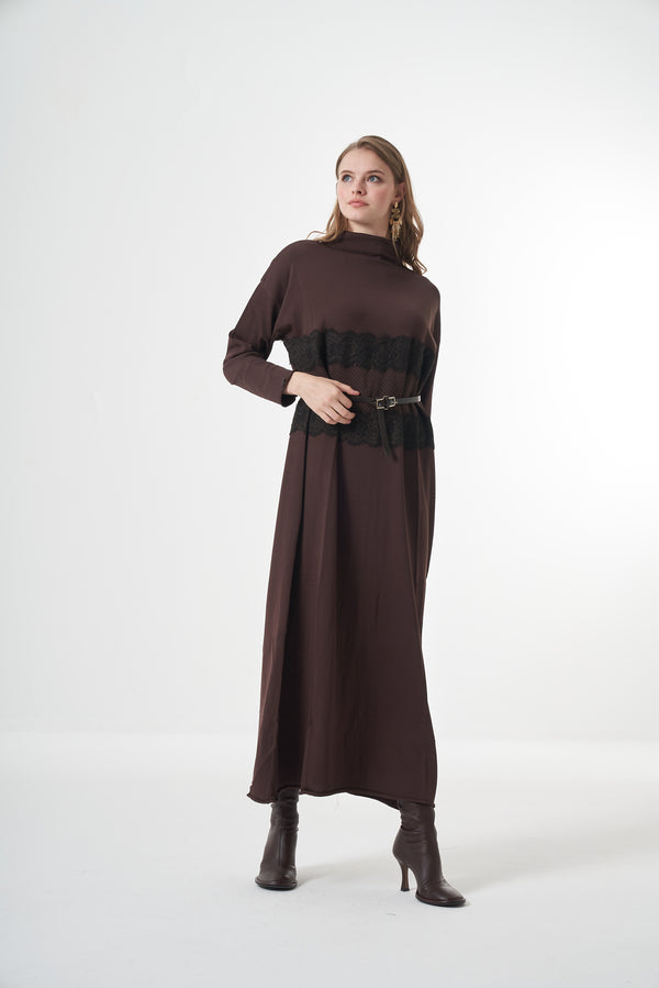 Triko Dantel Detaylı Elbise