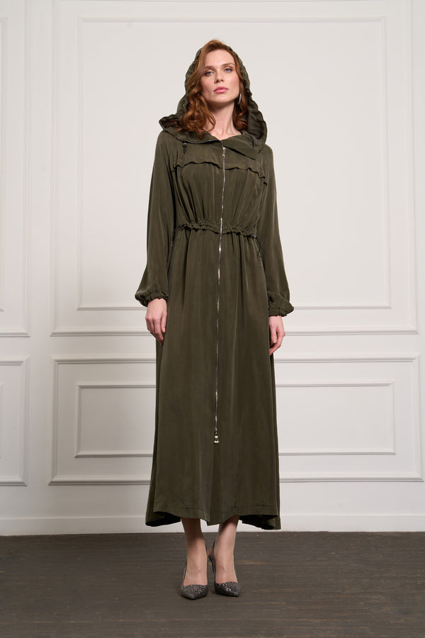 Beli Büzgülü Cupro Pardesü