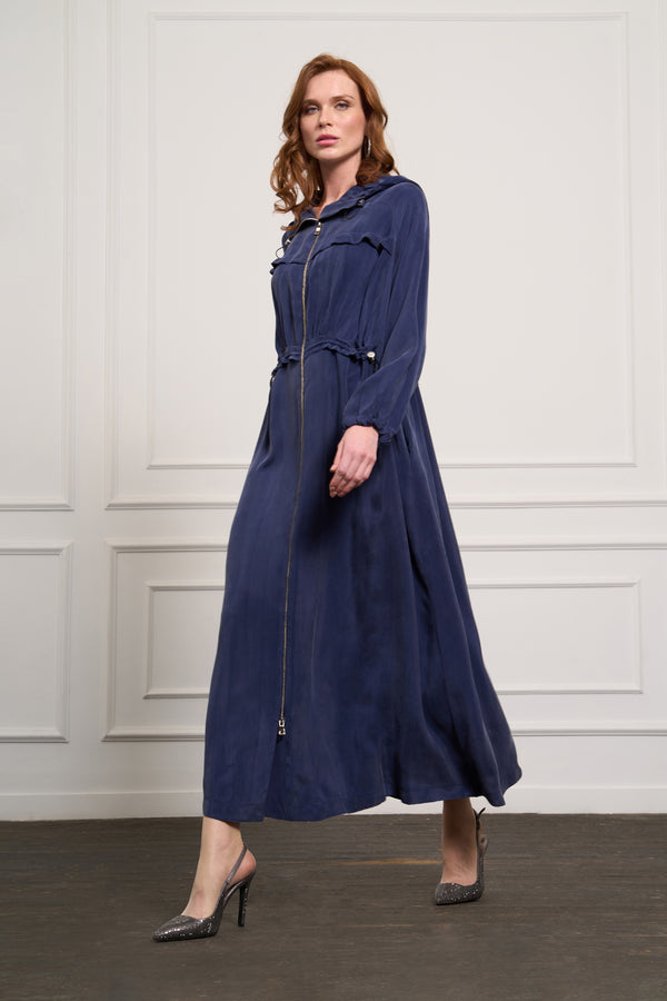 Beli Büzgülü Cupro Pardesü