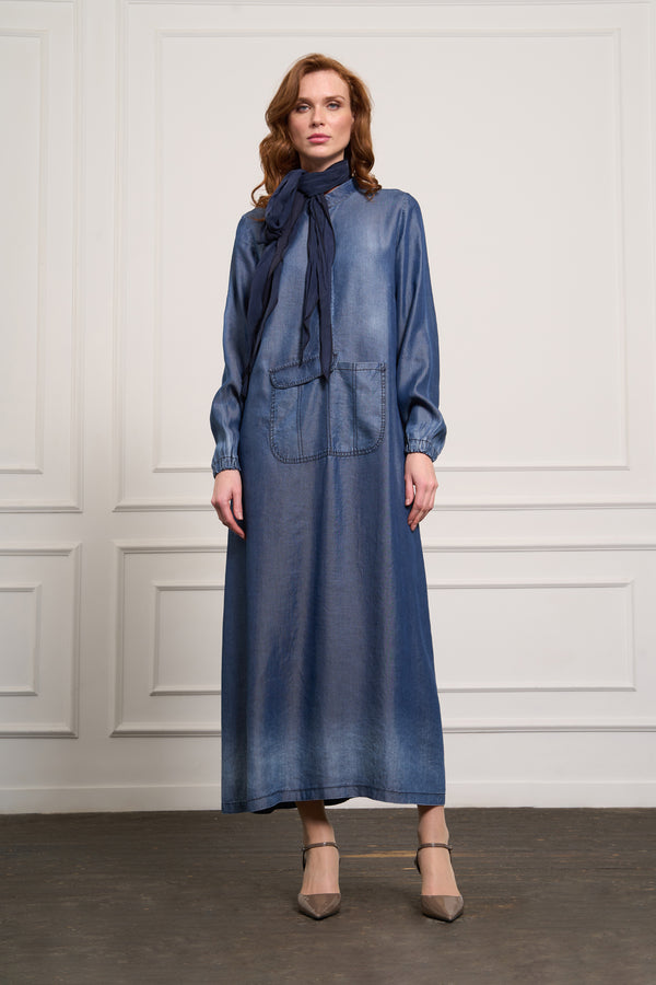 Cep Detaylı Tencel Elbise