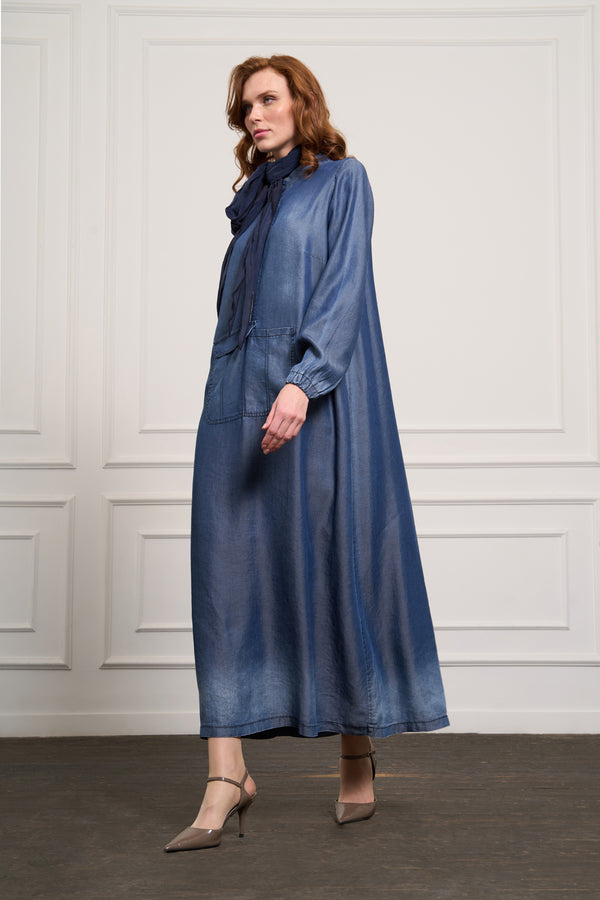 Cep Detaylı Tencel Elbise