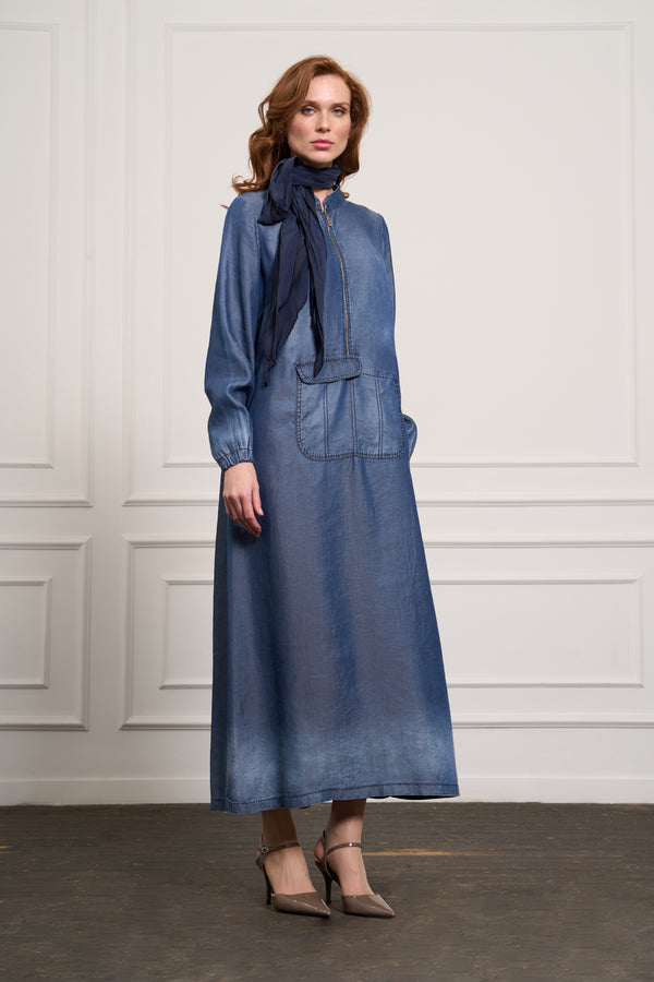 Cep Detaylı Tencel Elbise