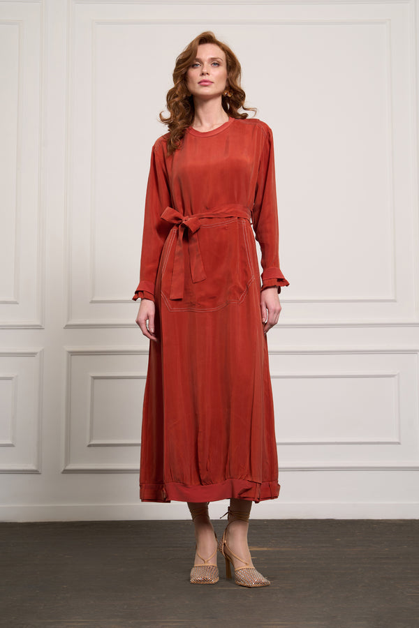 Cep Detaylı Cupro Elbise