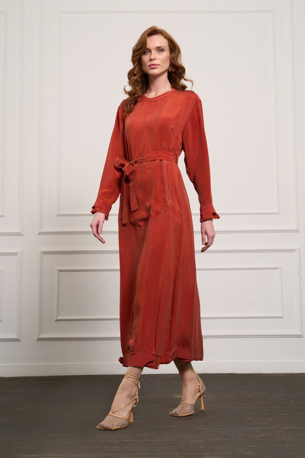 Cep Detaylı Cupro Elbise