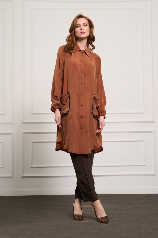 Cep Detaylı Cupro Gömlek