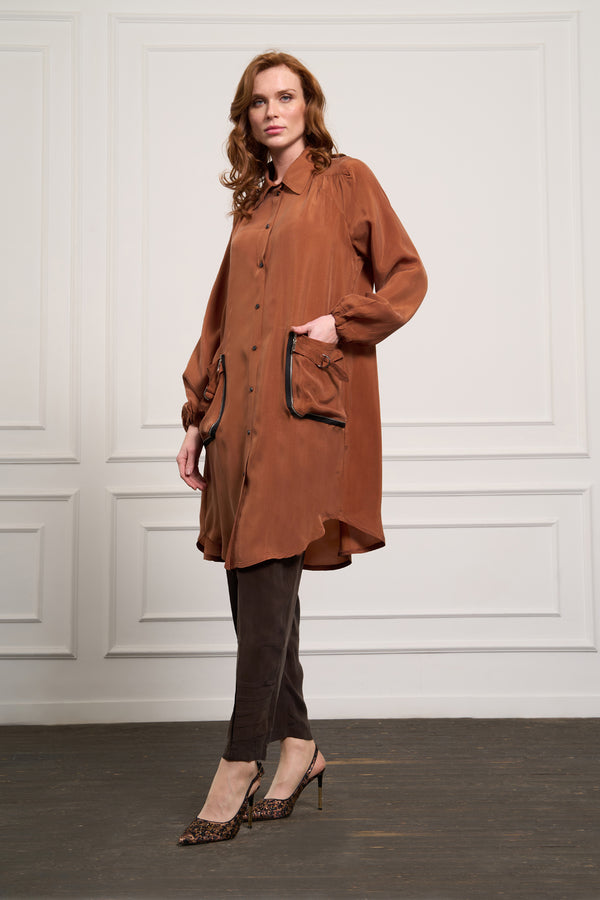 Cep Detaylı Cupro Gömlek