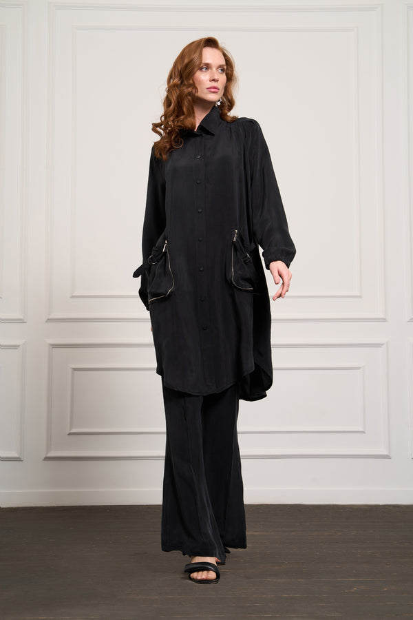 Cep Detaylı Cupro Gömlek