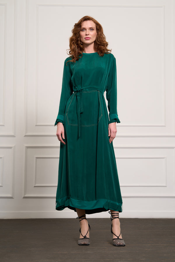 Cep Detaylı Cupro Elbise