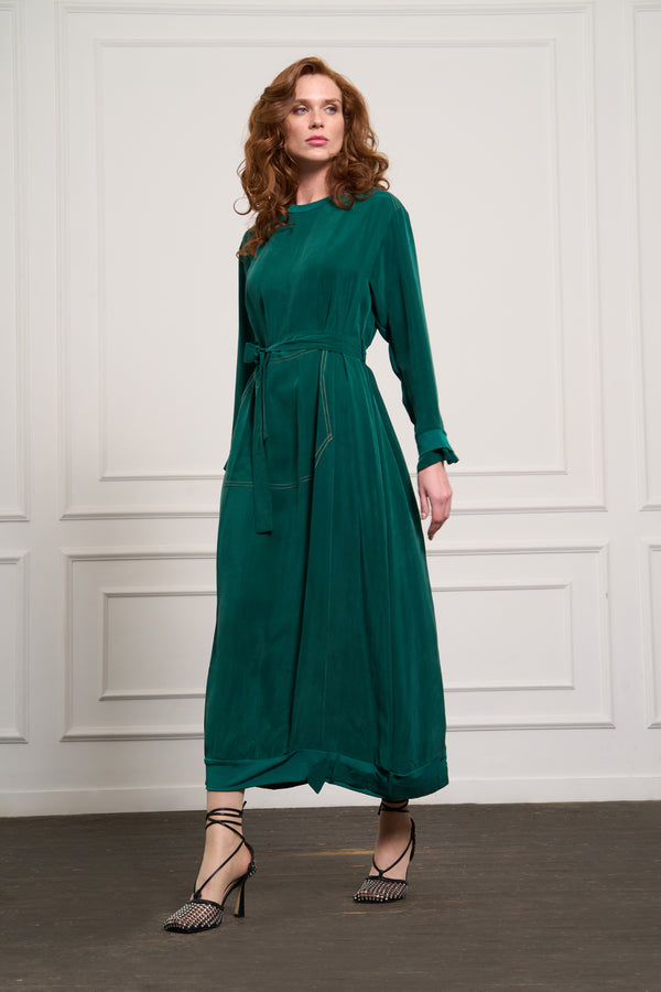 Cep Detaylı Cupro Elbise