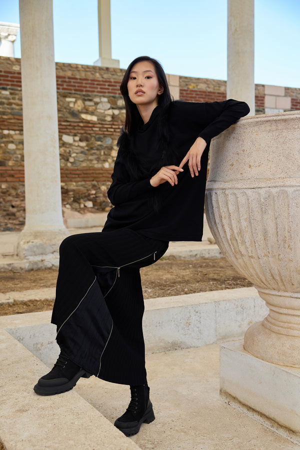 Fermuar Detaylı Pliseli Triko Etek