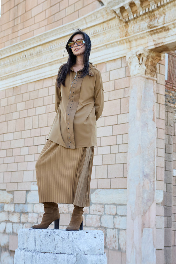 Fermuar Detaylı Pliseli Triko Etek