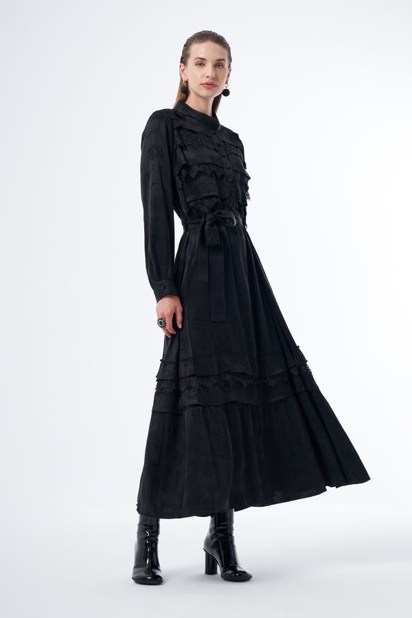 Güpür Detaylı Cupro Elbise