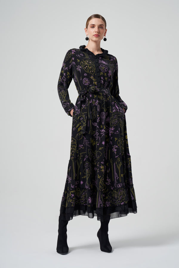 Desenli Cupro Elbise