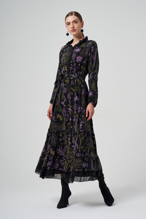 Desenli Cupro Elbise