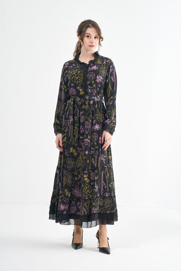 Desenli Cupro Elbise