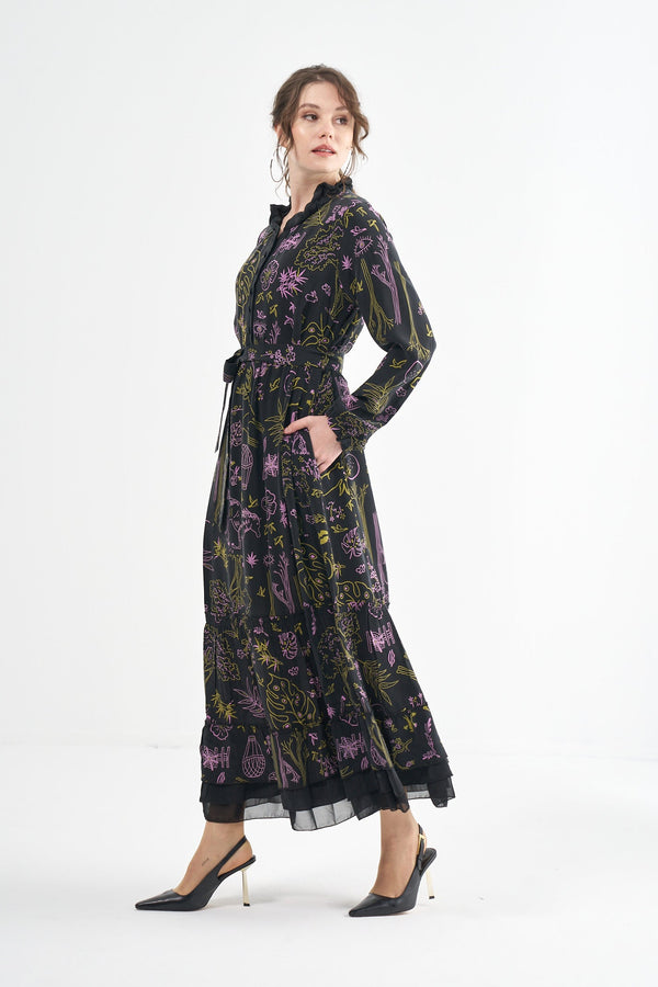Desenli Cupro Elbise