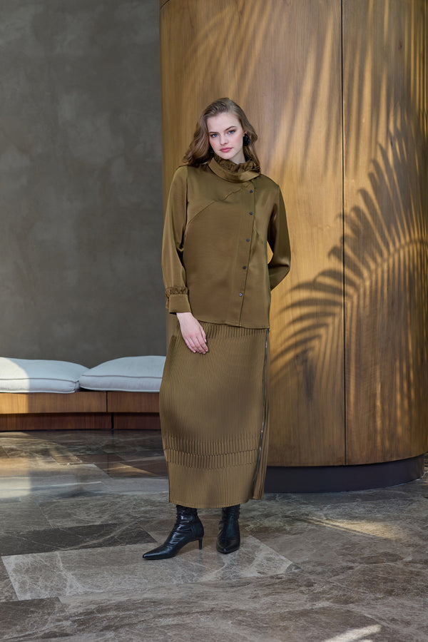 Saten Pliseli Etek Takım