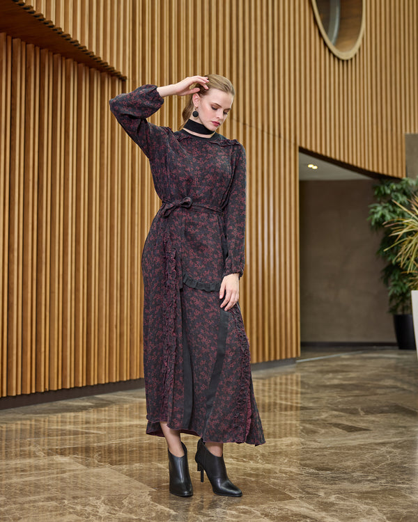 Desenli Cupro Elbise