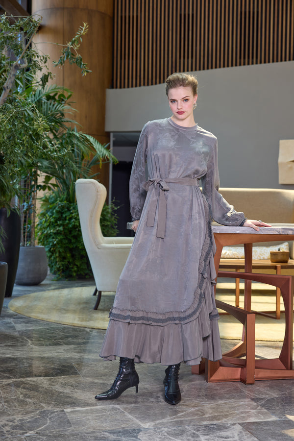 Cupro Dantel Detaylı Elbise