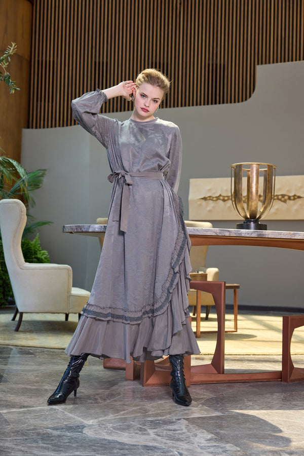 Cupro Dantel Detaylı Elbise