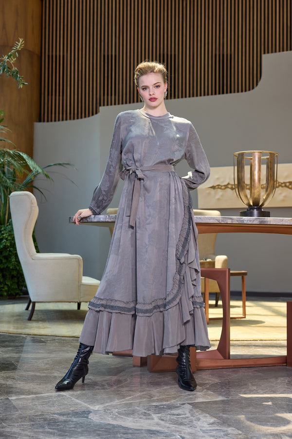 Cupro Dantel Detaylı Elbise