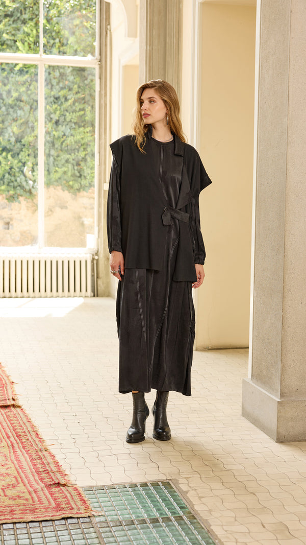 Keçe Yelekli Cupro Elbise