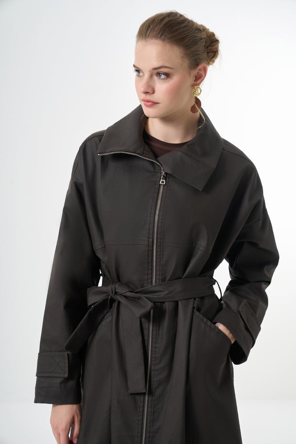 Fermuar Detaylı Pardesü