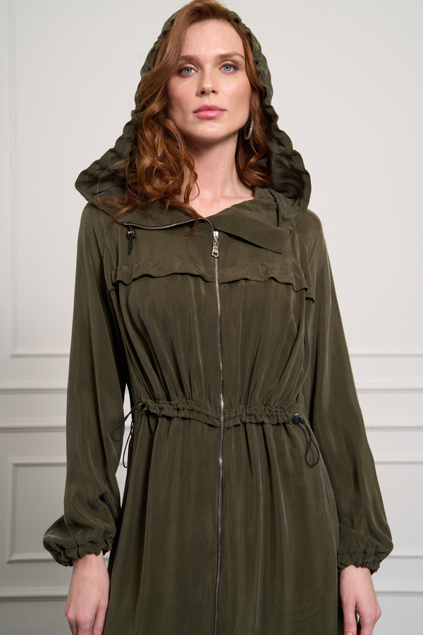 Beli Büzgülü Cupro Pardesü