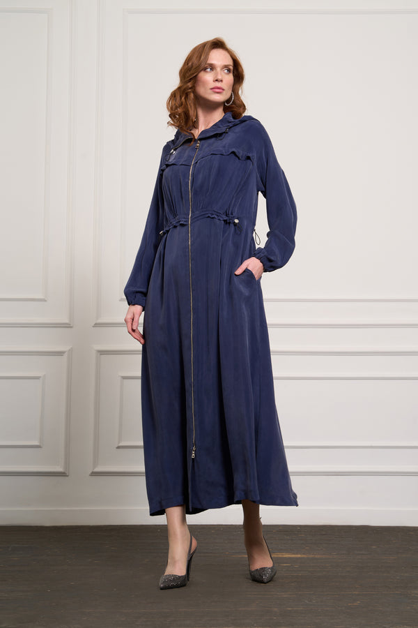 Beli Büzgülü Cupro Pardesü