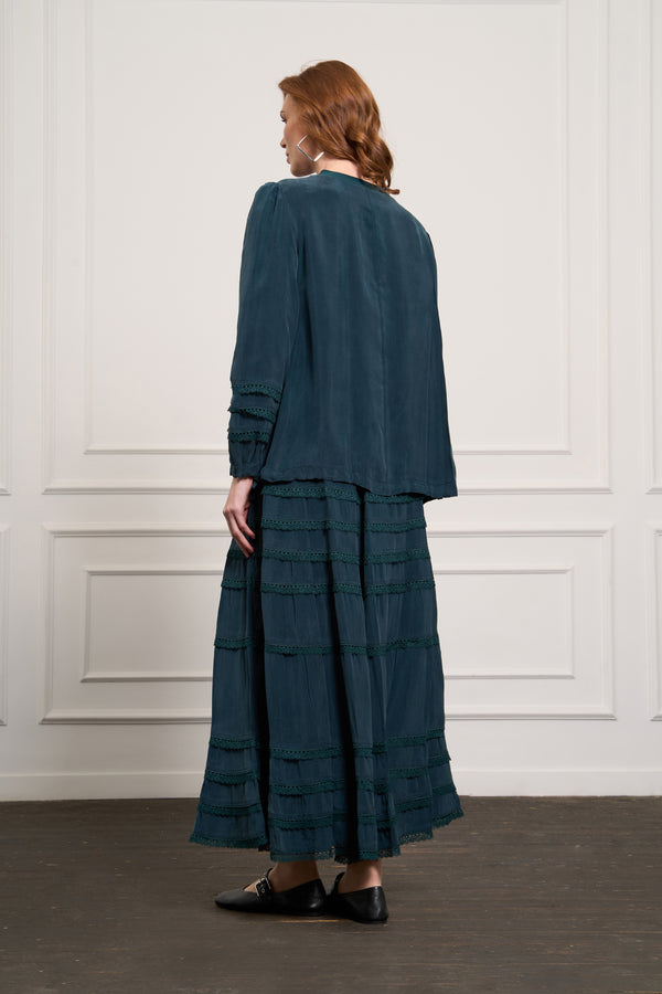 Dantel Detaylı Cupro Etek Takım