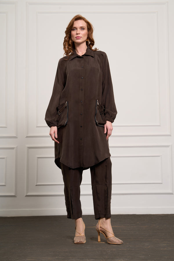 Cep Detaylı Cupro Gömlek