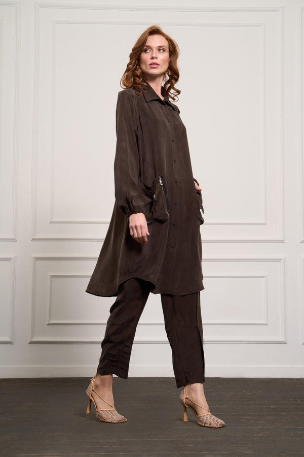 Cep Detaylı Cupro Gömlek