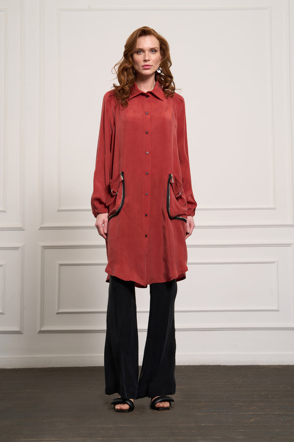 Cep Detaylı Cupro Gömlek