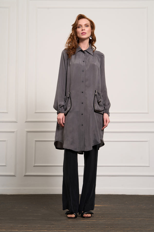 Cep Detaylı Cupro Gömlek