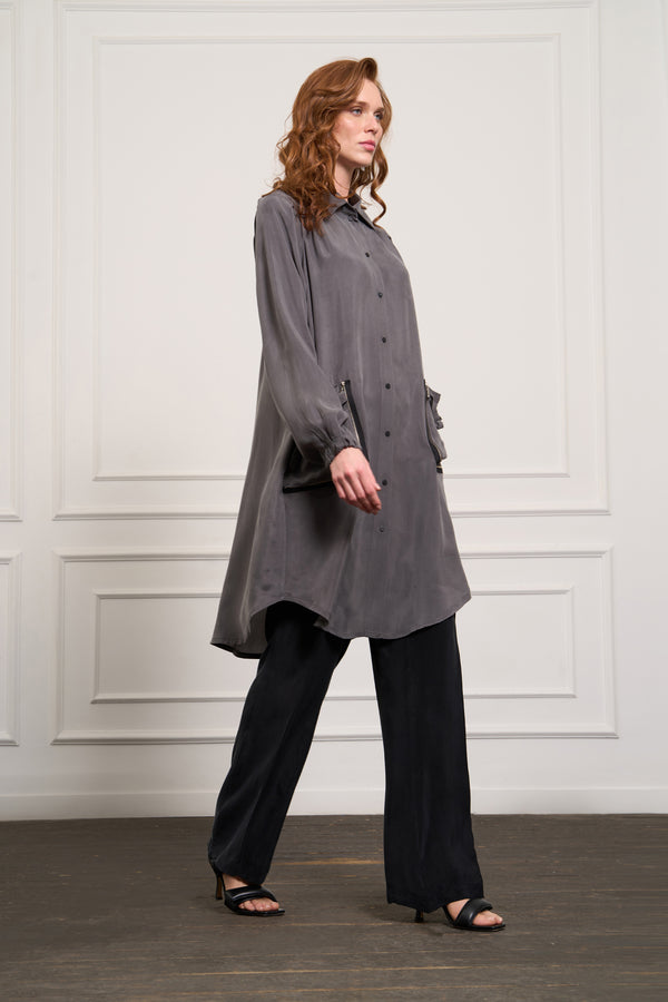 Cep Detaylı Cupro Gömlek