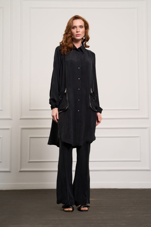 Cep Detaylı Cupro Gömlek