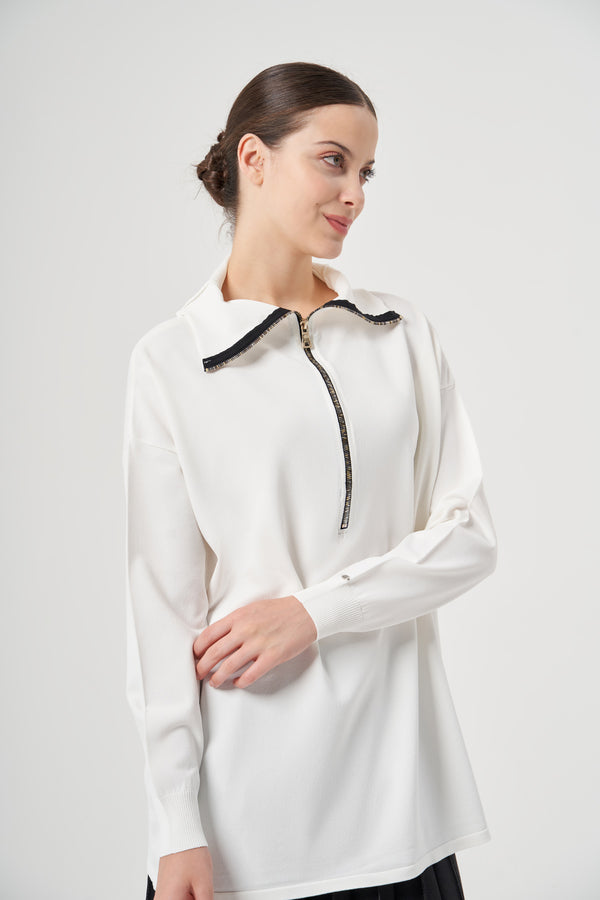 Fermuar Detaylı Triko Tunik