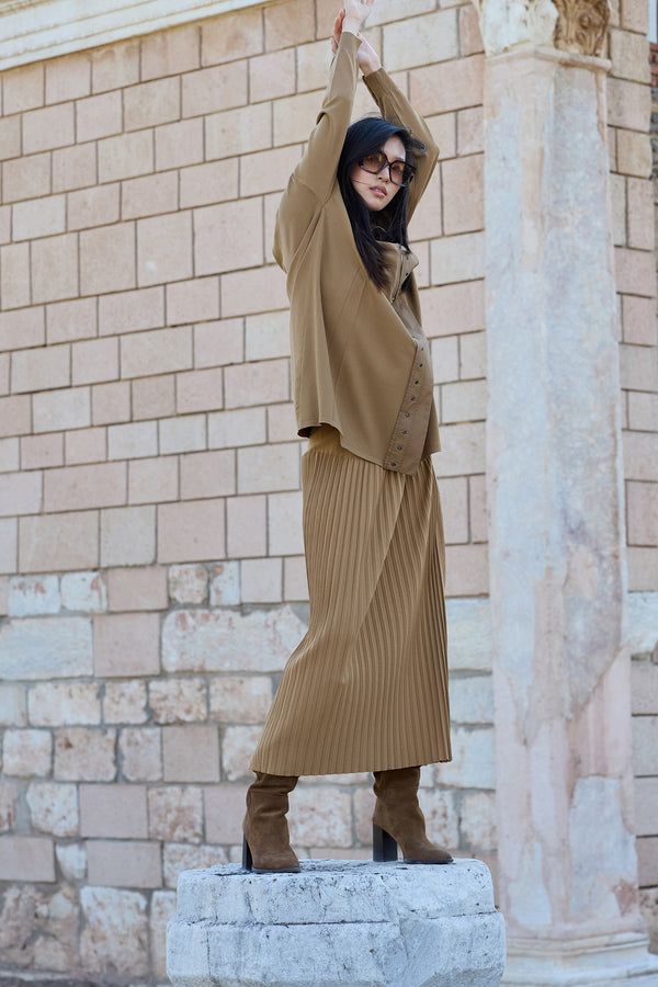 Fermuar Detaylı Pliseli Triko Etek