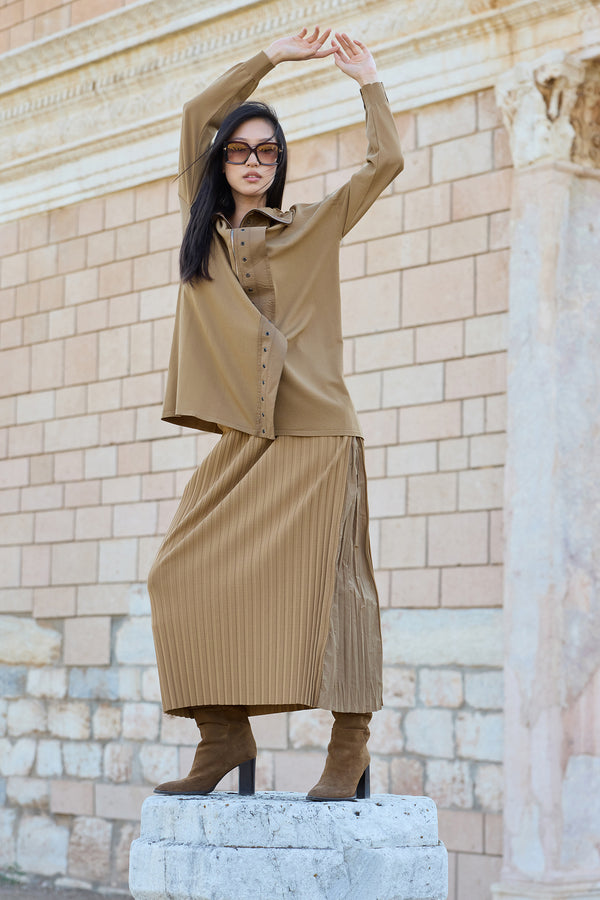 Fermuar Detaylı Pliseli Triko Etek