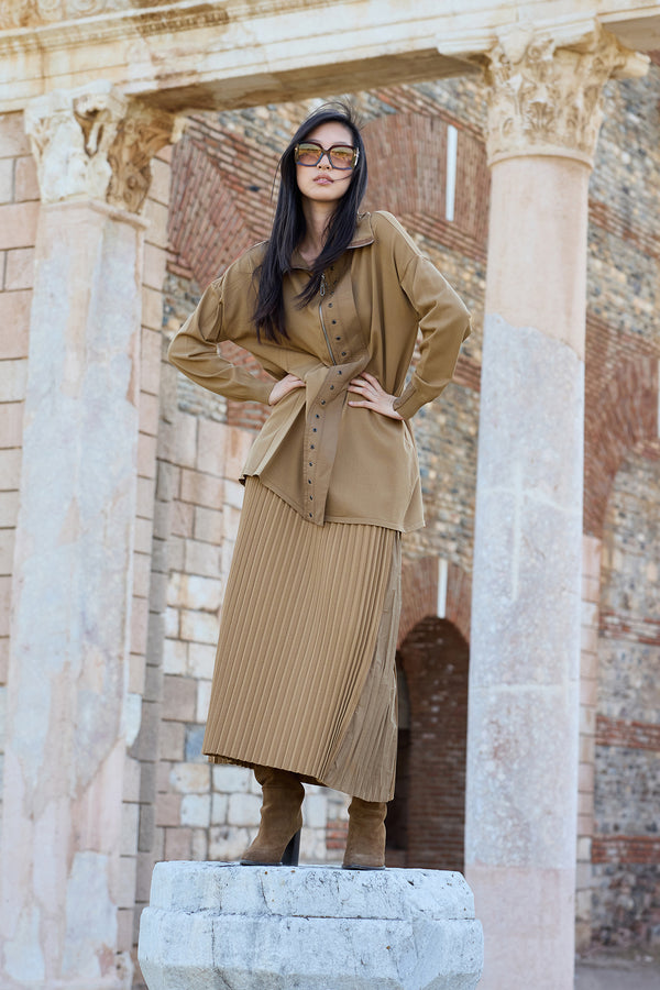 Fermuar Detaylı Pliseli Triko Etek