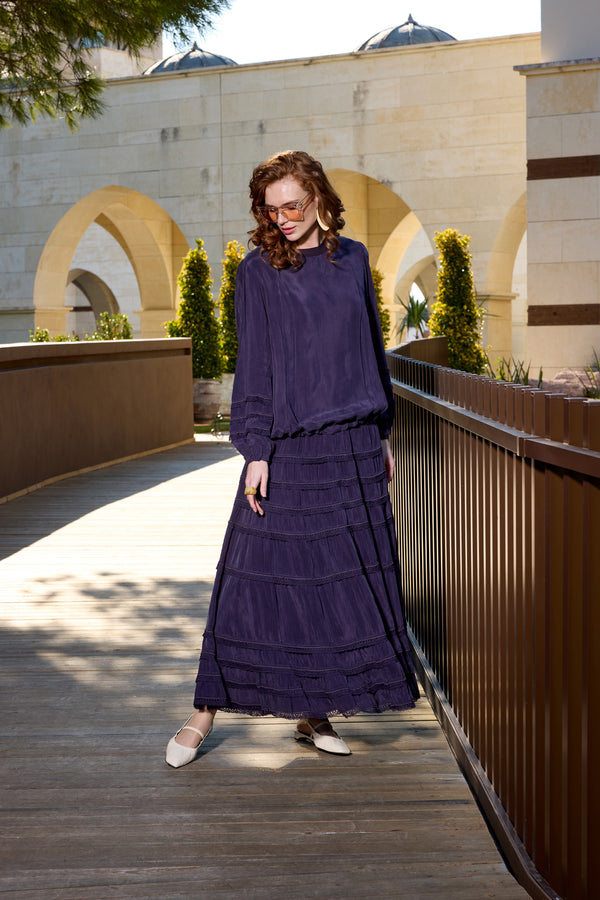 Dantel Detaylı Cupro Etek Takım