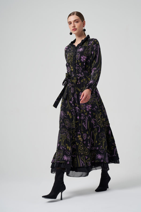 Desenli Cupro Elbise