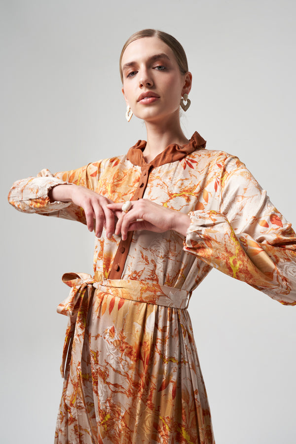 Desenli Cupro Elbise