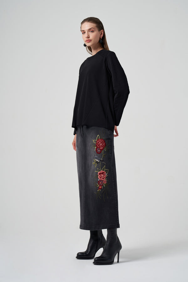 Nakış Detaylı Kot Etek