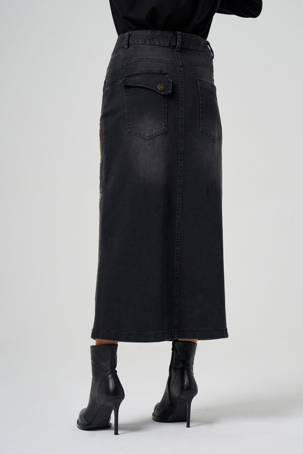 Nakış Detaylı Kot Etek